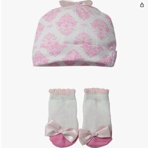 NEW Lovespun Baby Girl Newborn Damask 2-Piece Hat and Socks Set, Sz. Newborn
